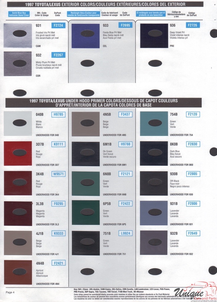 1997 Toyota Paint Charts DuPont 4